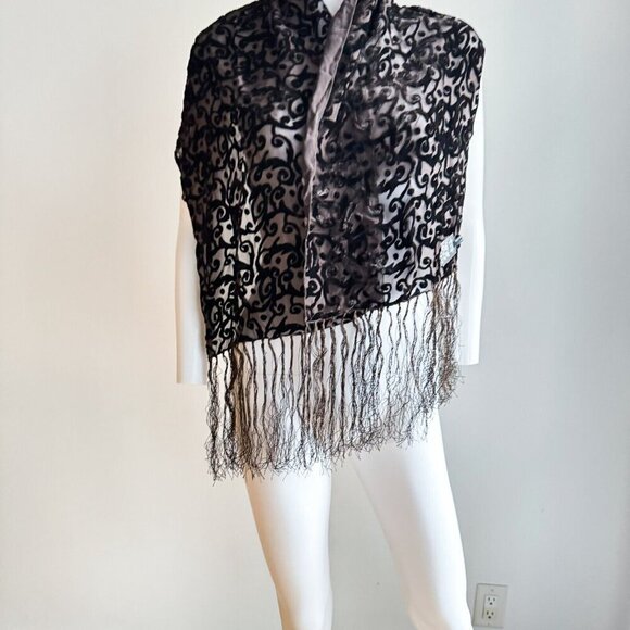 Vintage Deadstock Sisley Brown Burnout Silk Blend Scarf - Picture 3 of 4